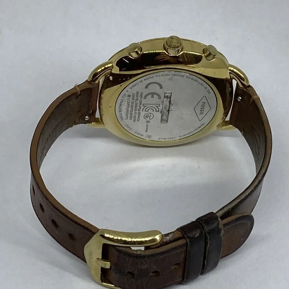 Fossil FTW1201 Women's Brown Leather Analog White Dial Hybrid Smartwatch XX727